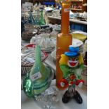 Art glass vase, clown, 22cm, Waterford Crystal elephant etc