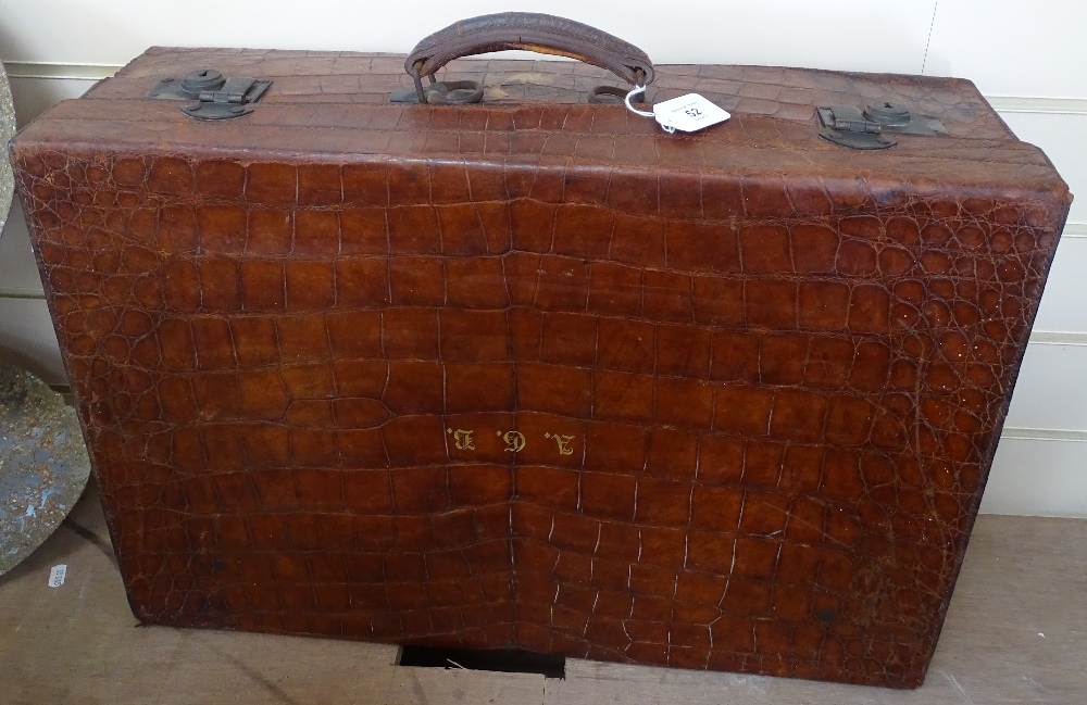 A crocodile skin suitcase, monogrammed AGB length 60cm - Image 2 of 2