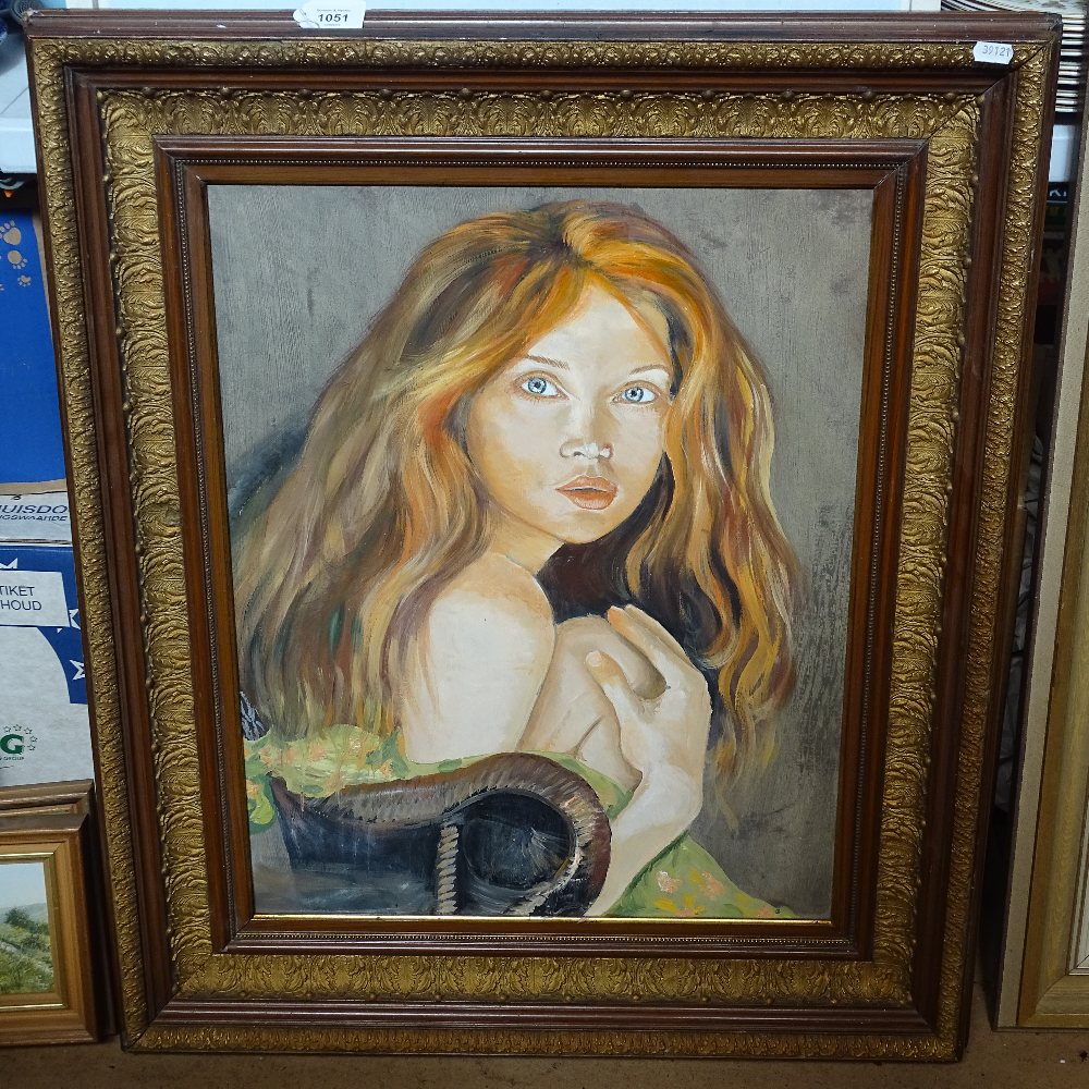 Clive Fredriksson, oil on board, female portrait, unsigned, 23" x 18", framed