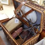 A wicker hamper with fishing items etc
