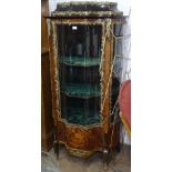 A Continental serpentine-front kingwood vitrine cabinet, having a marble top, single glazed door,