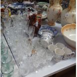 Glassware, decanters, figures, Rye items, Cauldon vase etc