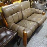 Retro style 1970s Scandinavian designer Ekornes ‘Loveseat’ leather 2-seater sofa , L 131cm