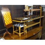 A teak rectangular 2-tier coffee table, stools, a games-top table etc (6)