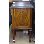 An Edwardian mahogany and satin-strung bedside cupboard on turned legs, W41cm