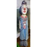 A carved and painted wood clown figure, H100cm