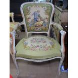 A French white painted and needlepoint upholstered salon armchair