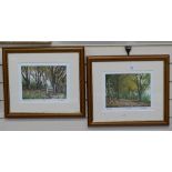 Mark Spain, a pair of coloured etchings, "bridle path", artist's proof, 7.5" x 10", "autumn walk",