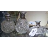 3 glass and silver-topped scent bottles