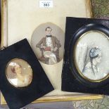 3 19th century oval portraits, largest 29cm, framed