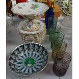 A Victorian dessert service with 4 pedestal comports, ribbed glasses, and a St Juliot bowl