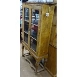 A Queen Anne style walnut display cabinet on stand (A/F), W92cm, H172cm