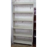 Grey painted floor standing open bookshelves, W92cm, H200cm