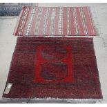 A small red ground Turkemon rug, 98cm x 106cm, and a Kilim rug, 120cm x 78cm