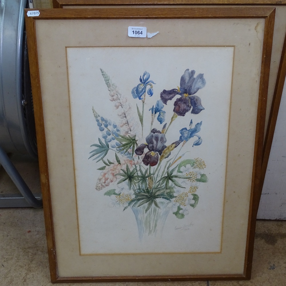 E Bailey, pair of watercolours, still life flower studies, signed and dated, 19.5" x 14", framed (2)