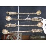 A set of 4 Chinese spoons with figural mounts