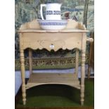 An Antique pine washstand with frieze drawer, together with a blue and white wash jug and basin
