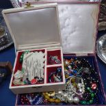 2 boxes of costume beads, hat pins etc