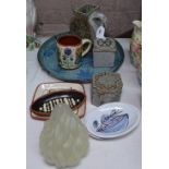 Studio pottery dishes, boxes, and jug etc
