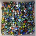 A box of Vintage glass marbles, including alleys