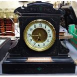 A slate-cased mantel clock with presentation plaque, height 29.5cm