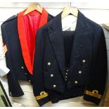 A Naval uniform, including waistcoat and a red-lined dress jacket