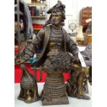 A patinated spelter figure of an early explorer, 33.5cm