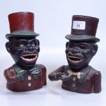 A pair of cast-iron reproduction mechanical money boxes, 20cm