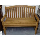 A teak slatted garden bench, W120cm