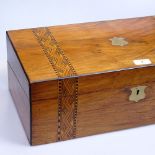 A Victorian marquetry-banded writing slope with fitted interior, length 49cm