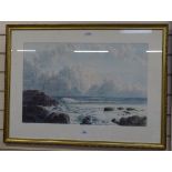 Early 20th century watercolour, shore scene, indistinctly signed, 16" x 25", framed