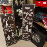 4 Oriental panels with inlaid mother-of-pearl, hardstone etc, tallest 91cm