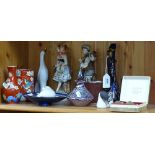 Figures, scent flask, Japanese pots etc