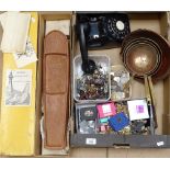 A model frigate, dial telephone, costume jewellery, diecast animals etc