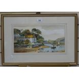 Sullivan Pugh, watercolour, riverside St Clements Truro, signed, 8" x 15", framed