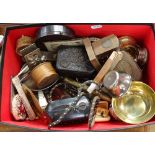 An antimony box, matchbox holders, a watch etc