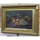 E Steele, 19th century oil on board, still life fruit, signed, 12" x 18", framed
