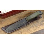 A British Ministry of Defence Army Survival Knife by Adams, in sheath, length 35cm. Issued.