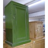A green painted pine bedside cupboard, and a small pine cupboard