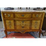 A Continental marble-top 3-drawer walnut commode, having inlaid banding and marquetry decoration,