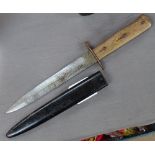An Antique dagger with wooden handle, in metal sheath, 29cm