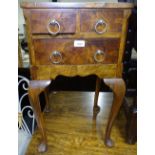 A small burr-walnut 3-drawer bedside chest, on cabriole legs, W38cm