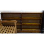 Vintage stained pine double open bookcase, W160cm H87cm