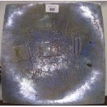 A blue/bronze glaze Studio pottery bowl, with relief abstract decoration, impress maker's