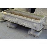 A weathered concrete rectangular garden trough on stand, L85cm