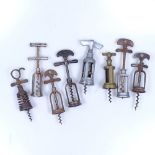 A brass corkscrew and 7 other metal corkscrews, including Perille Fly Nut