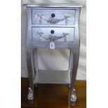 A silvered 2-drawer lamp table