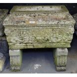 A pair of weathered rectangular concrete planters on stand, L54cm