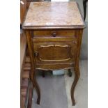 A French walnut and marble-top pot cupboard on cabriole legs, W35cm