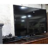 A Samsung 38" flat screen television, a Humax box, and a Blu-ray disc player, with remotes, GWO